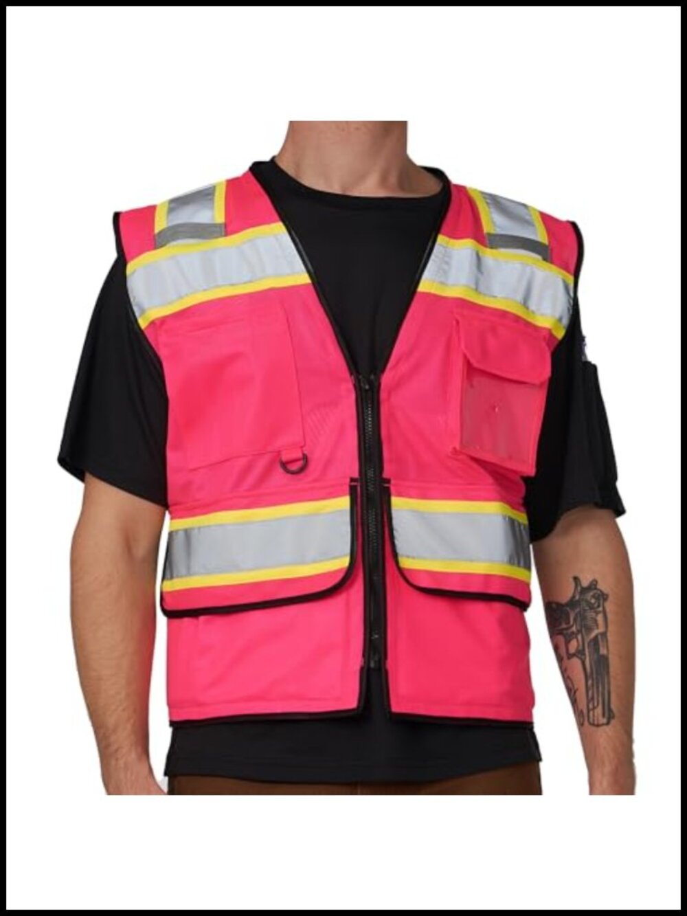High Vis Reflective Safety Vest Zipper Pockets Mesh Work